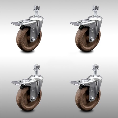 Service Caster 5 Inch SS High Temp Glass Filled Nylon 3/8 Inch Stem Caster Set Total Lock Brake SCC-SSTSTTL20S514-GFNSHT-381615-4